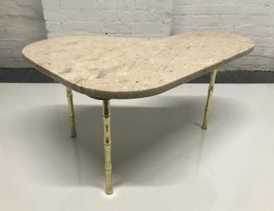 Italian Brass and Marble Top Boomerang Shaped Coffee Table
