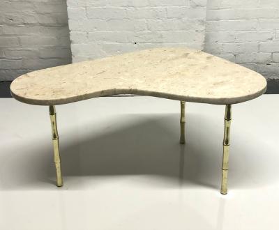 Italian Brass and Marble Top Boomerang Shaped Coffee Table