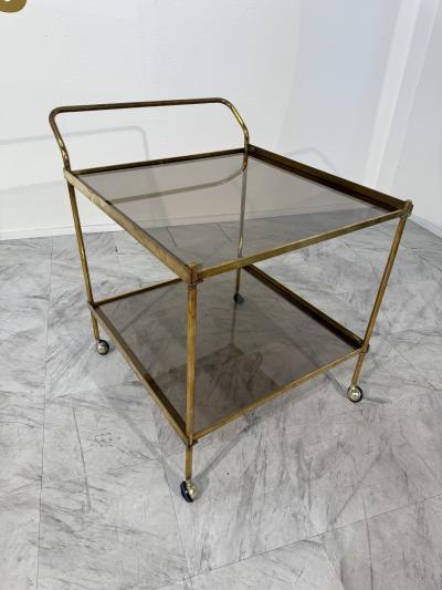 Italian Brass and Smoked Glass Bar Cart 1970s