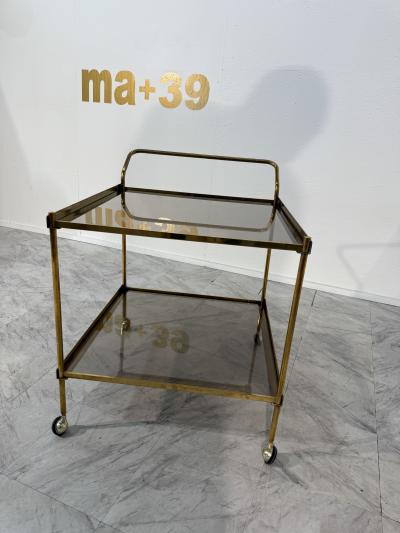 Italian Brass and Smoked Glass Bar Cart 1970s
