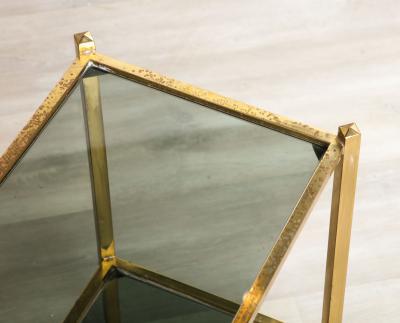 Italian Brass and Smoked Glass Nesting Tables Italy circa 1960