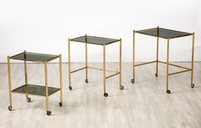 Italian Brass and Smoked Glass Nesting Tables Italy circa 1960