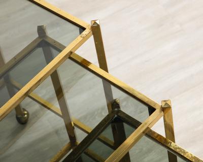 Italian Brass and Smoked Glass Nesting Tables Italy circa 1960