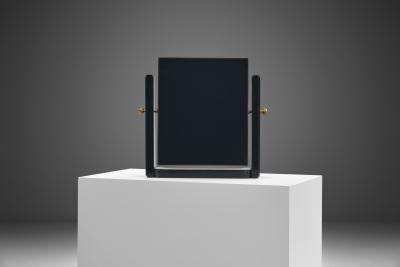 Italian Brass and Stained Wood Table Mirror Italy 1970s