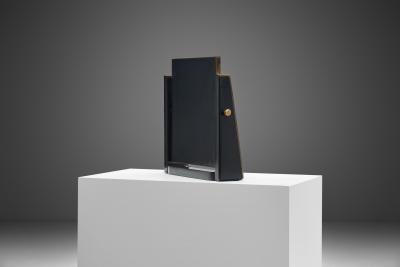 Italian Brass and Stained Wood Table Mirror Italy 1970s