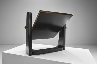 Italian Brass and Stained Wood Table Mirror Italy 1970s