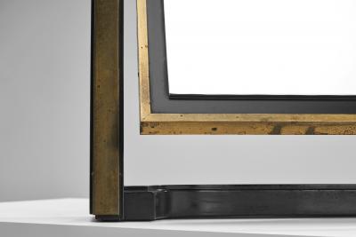 Italian Brass and Stained Wood Table Mirror Italy 1970s