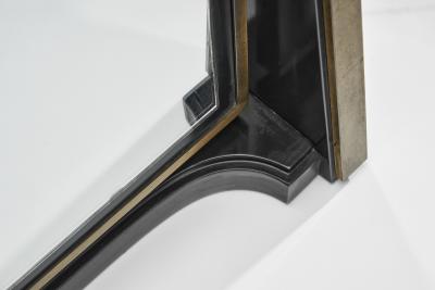 Italian Brass and Stained Wood Table Mirror Italy 1970s