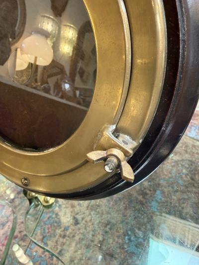 Italian Brass and Wood Round Picture Frame Italy 1970s