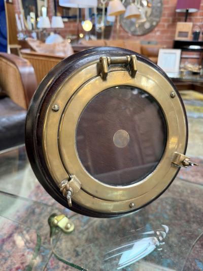 Italian Brass and Wood Round Picture Frame Italy 1970s