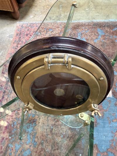 Italian Brass and Wood Round Picture Frame Italy 1970s