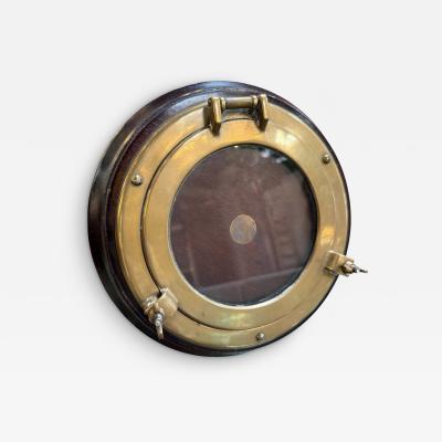 Italian Brass and Wood Round Picture Frame Italy 1970s