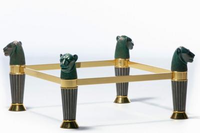 Italian Bronze Brass Panther Head Coffee Table c 1980