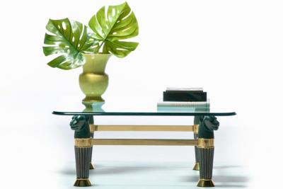 Italian Bronze Brass Panther Head Coffee Table c 1980