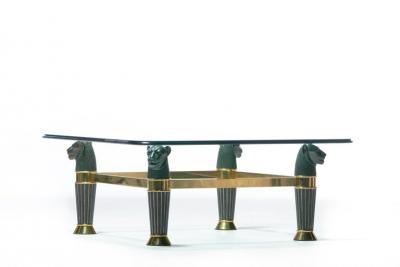 Italian Bronze Brass Panther Head Coffee Table c 1980