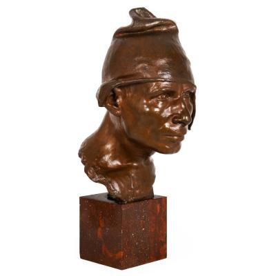Italian Bronze Sculpture Bust The Wagoner 1879 by Achille DOrsi