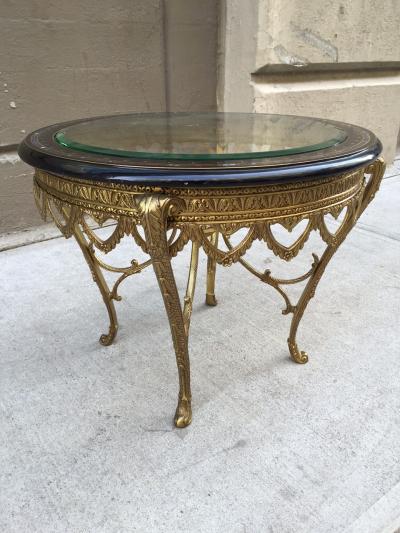 Italian Bronze Table with Ebonized Top and Mother of Pearl Inlay
