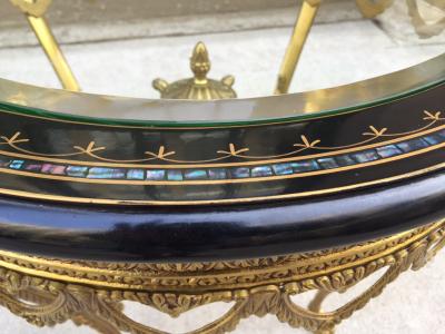 Italian Bronze Table with Ebonized Top and Mother of Pearl Inlay