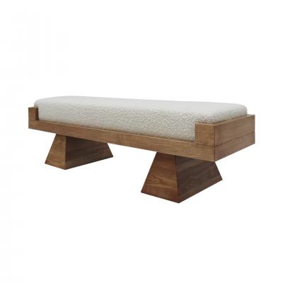 Italian Brutalist Bench in Solid Oak and Wool Boucl