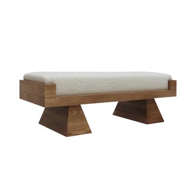 Italian Brutalist Bench in Solid Oak and Wool Boucl