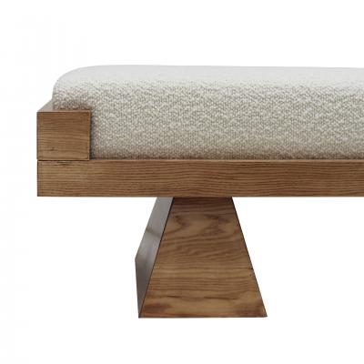 Italian Brutalist Bench in Solid Oak and Wool Boucl