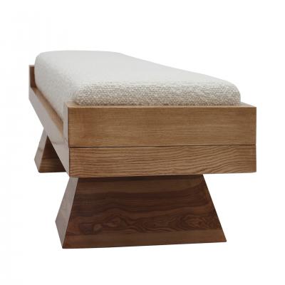 Italian Brutalist Bench in Solid Oak and Wool Boucl