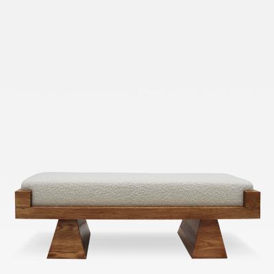 Italian Brutalist Bench in Solid Oak and Wool Boucl