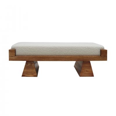 Italian Brutalist Bench in Solid Oak and Wool Boucl