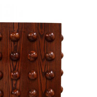 Italian Brutalist Hand Carved Oak Wood Sideboard with Sculptural Studded Doors