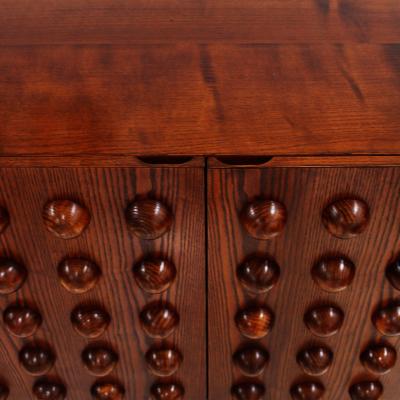 Italian Brutalist Hand Carved Oak Wood Sideboard with Sculptural Studded Doors