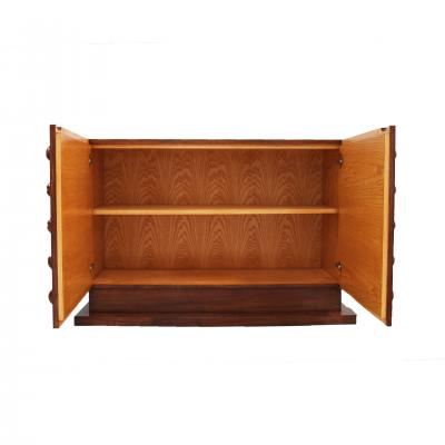Italian Brutalist Hand Carved Oak Wood Sideboard with Sculptural Studded Doors