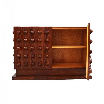 Italian Brutalist Hand Carved Oak Wood Sideboard with Sculptural Studded Doors