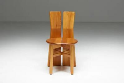 Italian Brutalist Pine Dining Chairs Italy 1970s