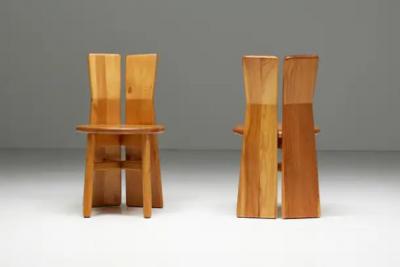 Italian Brutalist Pine Dining Chairs Italy 1970s