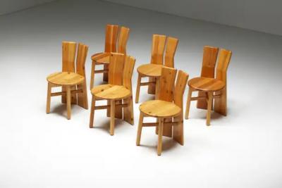 Italian Brutalist Pine Dining Chairs Italy 1970s