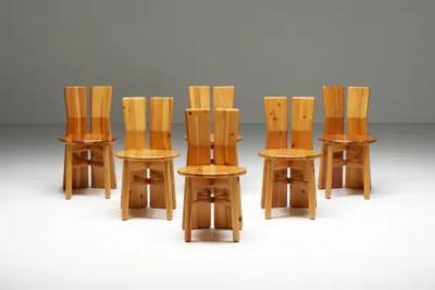 Italian Brutalist Pine Dining Chairs Italy 1970s