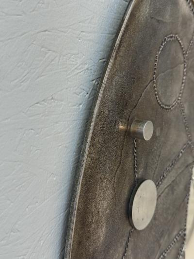 Italian Brutalist Round Mirror with Sculpted Metal Frame 1970s