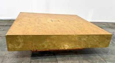 Italian Burl Wood Coffee Table with Brass Frame 1970s