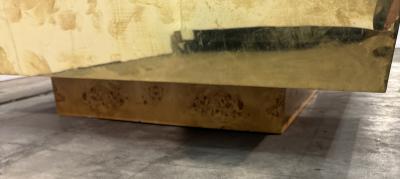 Italian Burl Wood Coffee Table with Brass Frame 1970s