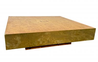 Italian Burl Wood Coffee Table with Brass Frame 1970s