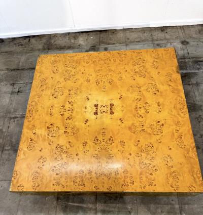 Italian Burl Wood Coffee Table with Brass Frame 1970s