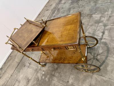 Italian Burl Wood and Brass Bar Cart 1950s