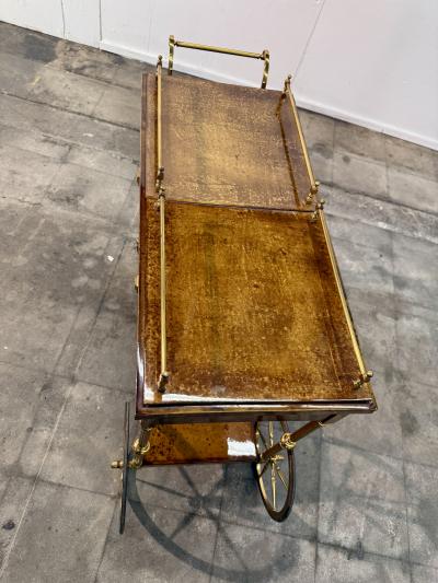 Italian Burl Wood and Brass Bar Cart 1950s