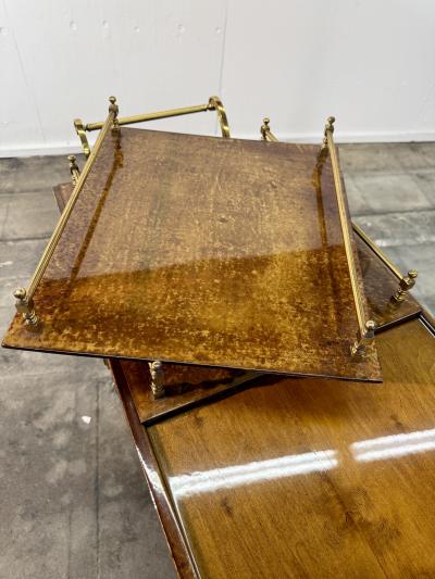Italian Burl Wood and Brass Bar Cart 1950s