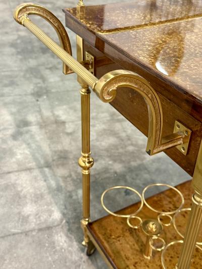 Italian Burl Wood and Brass Bar Cart 1950s