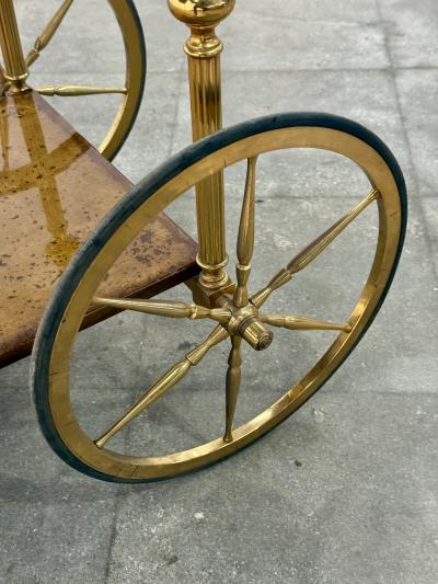 Italian Burl Wood and Brass Bar Cart 1950s