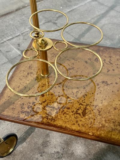 Italian Burl Wood and Brass Bar Cart 1950s