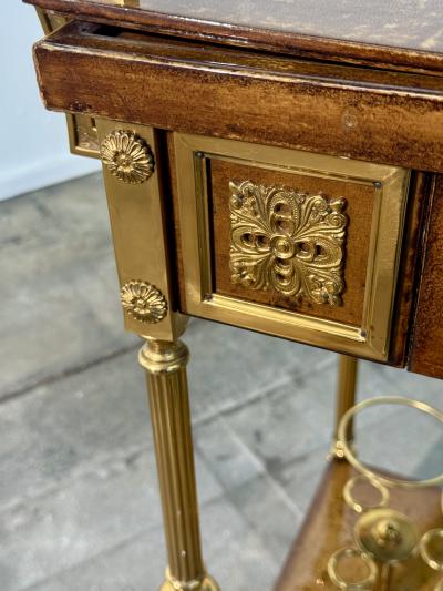 Italian Burl Wood and Brass Bar Cart 1950s