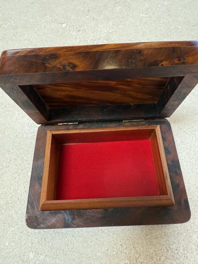 Italian Burlwood Box with Red Felt Interior 1970s