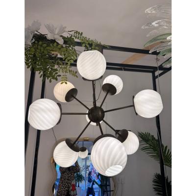 Italian Burnished Sputnik Chandelier in Milky White Swirl Style Murano Glass